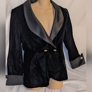 Elegant Black Velvet Satin Rhinestones Blazer Women's Sz 8 Holiday Party Jacket